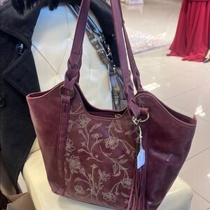 Floral Embroidered Burgundy Tote Bag the Sak
